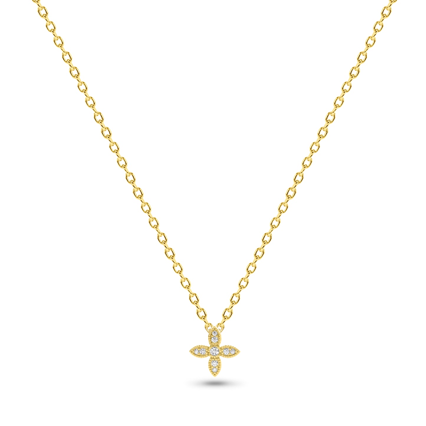 14K Gold Star Flower Diamond Necklace