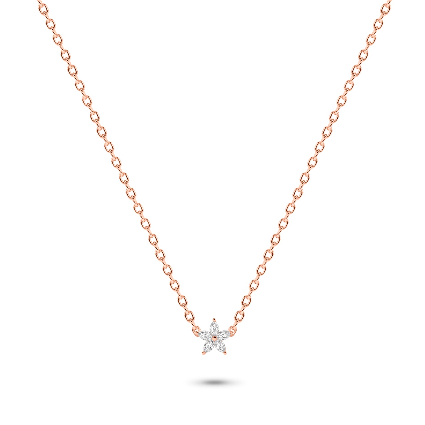 Diamond Marquise Flower Necklace in 14K Gold