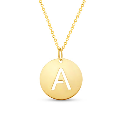 14K Gold Disc Pendant Initial Necklaces