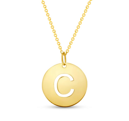 14K Gold Disc Pendant Initial Necklaces