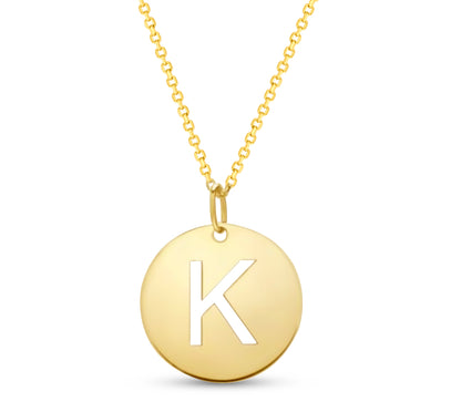 14K Gold Disc Pendant Initial Necklaces