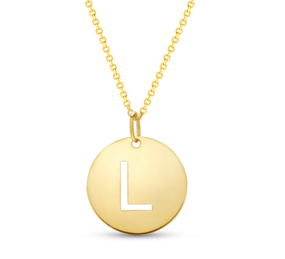 14K Gold Disc Pendant Initial Necklaces