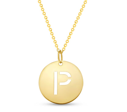 14K Gold Disc Pendant Initial Necklaces