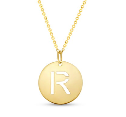 14K Gold Disc Pendant Initial Necklaces