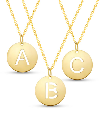 14K Gold Disc Pendant Initial Necklaces